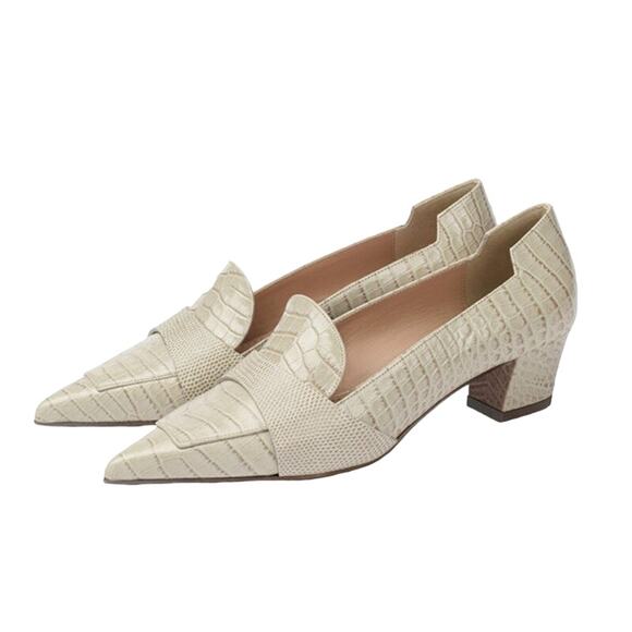 The Fold Point Toe Grey Croc-Embossed Leather 'Isola 45' - Picture 1 of 9